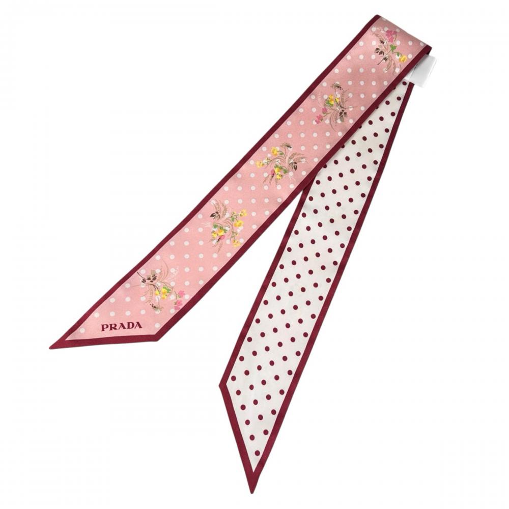 PRADA プラダ スカーフ シーズナルプリント ツイル 1FF008 シルク ピンク レディース 約55g【中古品】