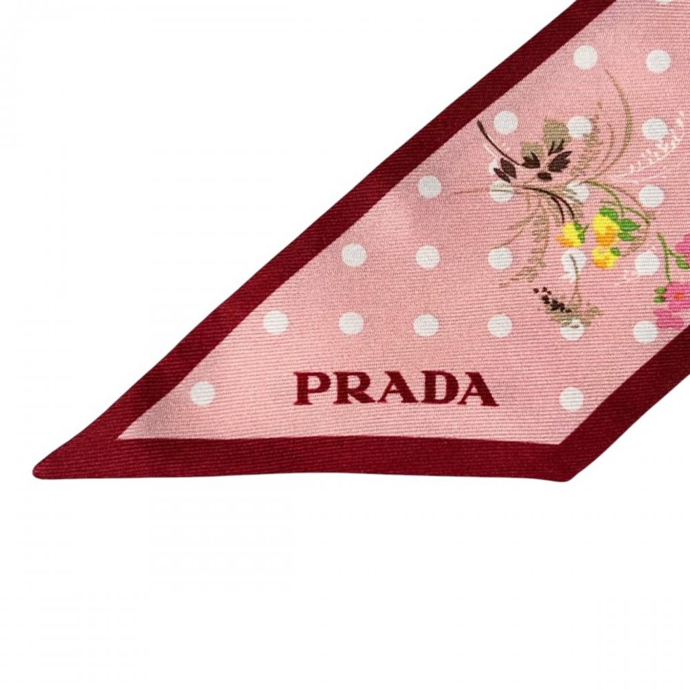 PRADA プラダ スカーフ シーズナルプリント ツイル 1FF008 シルク ピンク レディース 約55g【中古品】