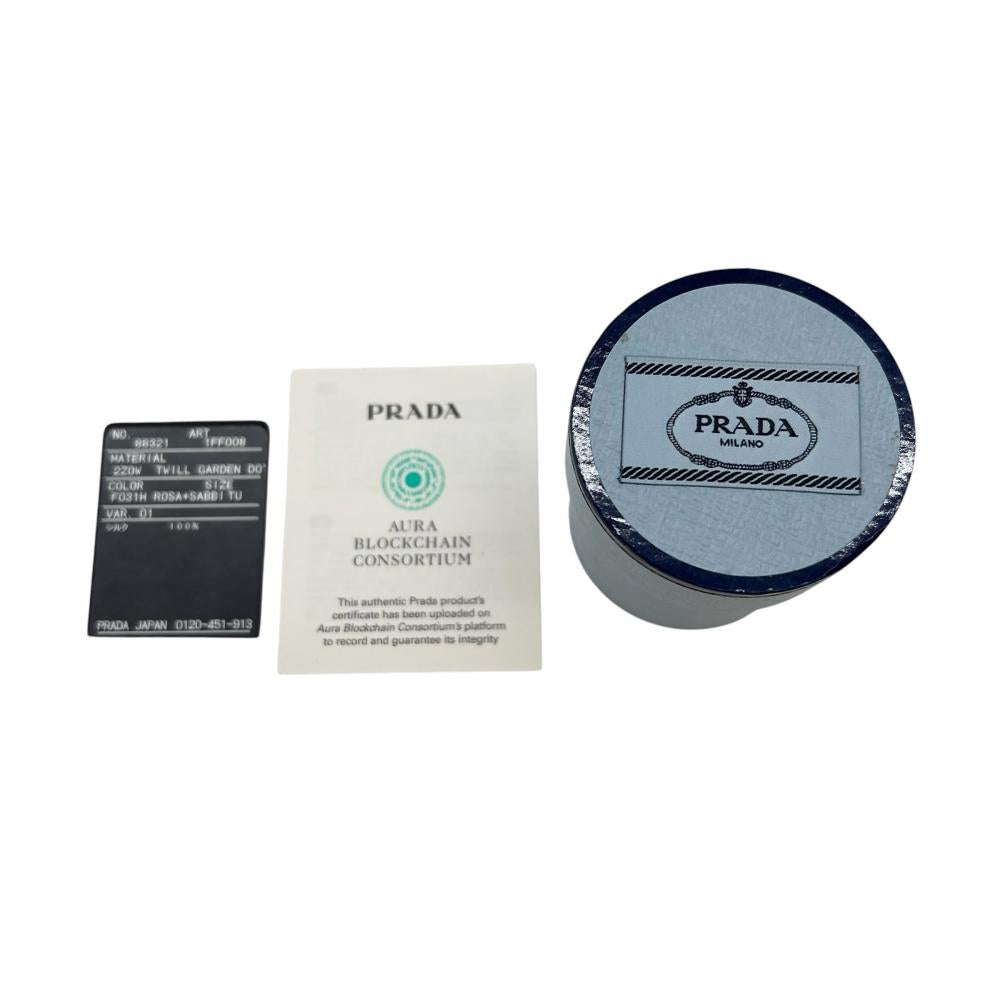 PRADA プラダ スカーフ シーズナルプリント ツイル 1FF008 シルク ピンク レディース 約55g【中古品】