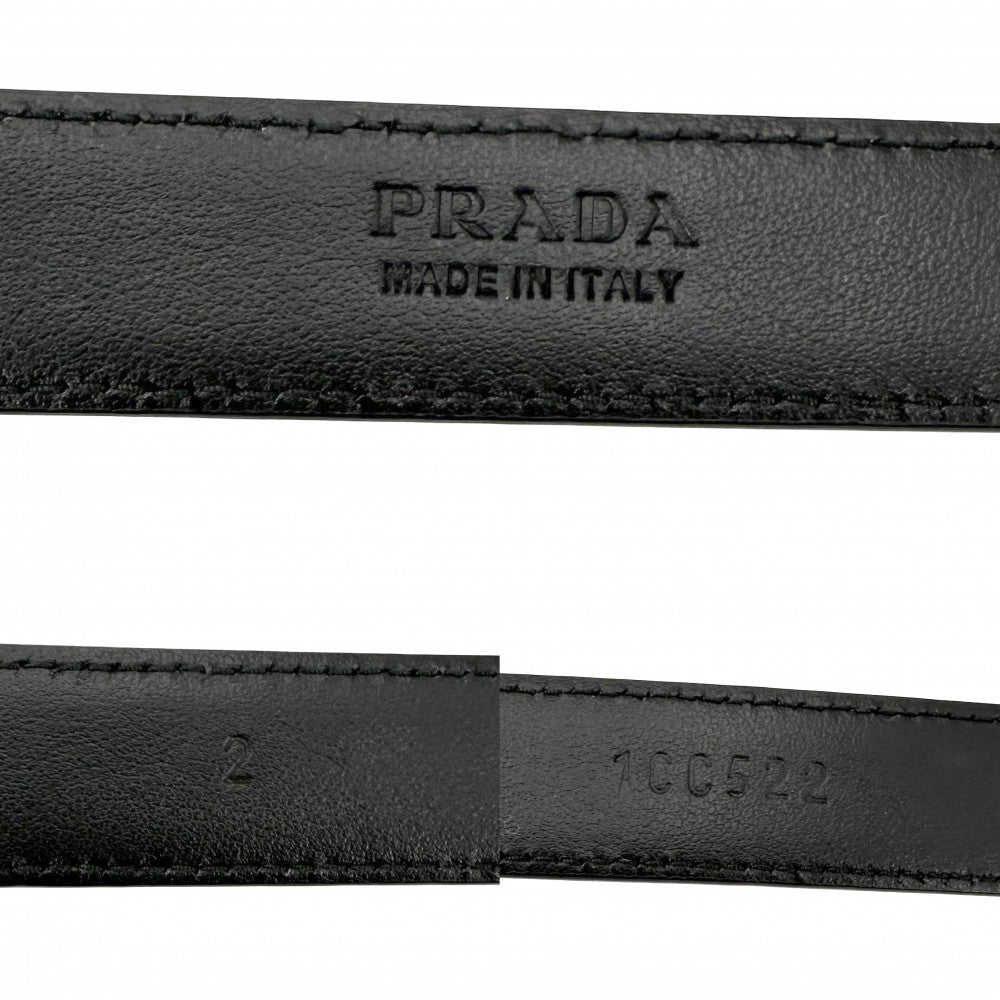 【開店SALE】 PRADA プラダ ベルト トライアングルロゴ ファッションアイテム 小物 28/70 メンズ レディース レザー ブラック 黒 シルバー金具 ユニセックス【中古品】