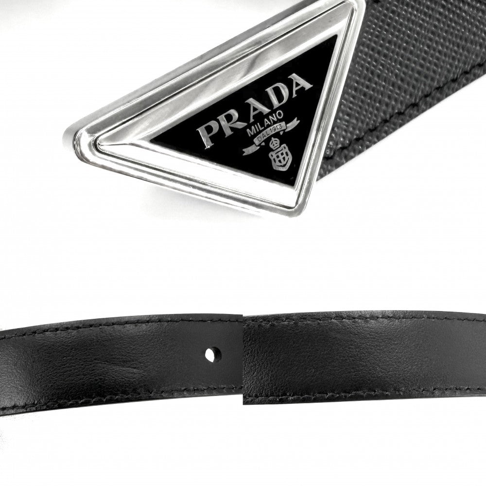【開店SALE】 PRADA プラダ ベルト トライアングルロゴ ファッションアイテム 小物 28/70 メンズ レディース レザー ブラック 黒 シルバー金具 ユニセックス【中古品】