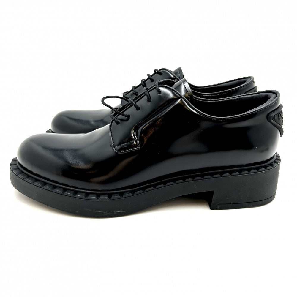 PRADA プラダ ローファー トライアングルロゴ オックスフォードシューズ ダービーシューズ レースアップ 靴 40サイズ 1E877M レザー ブラック 黒 レディース【中古品】