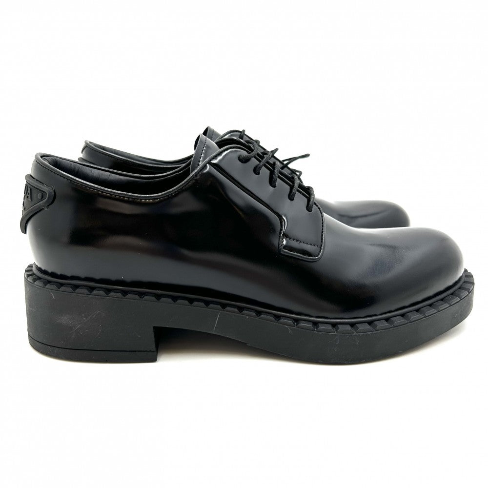 PRADA プラダ ローファー トライアングルロゴ オックスフォードシューズ ダービーシューズ レースアップ 靴 40サイズ 1E877M レザー ブラック 黒 レディース【中古品】