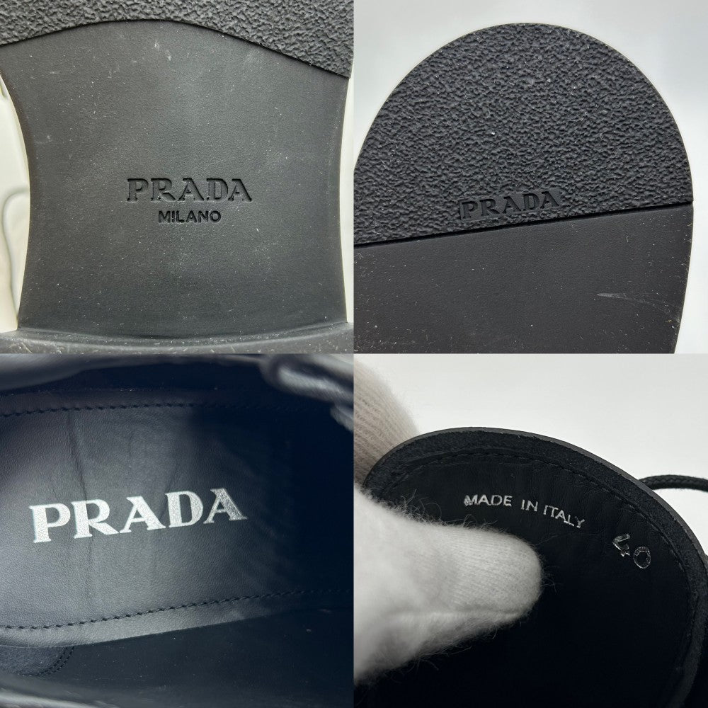 PRADA プラダ ローファー トライアングルロゴ オックスフォードシューズ ダービーシューズ レースアップ 靴 40サイズ 1E877M レザー ブラック 黒 レディース【中古品】