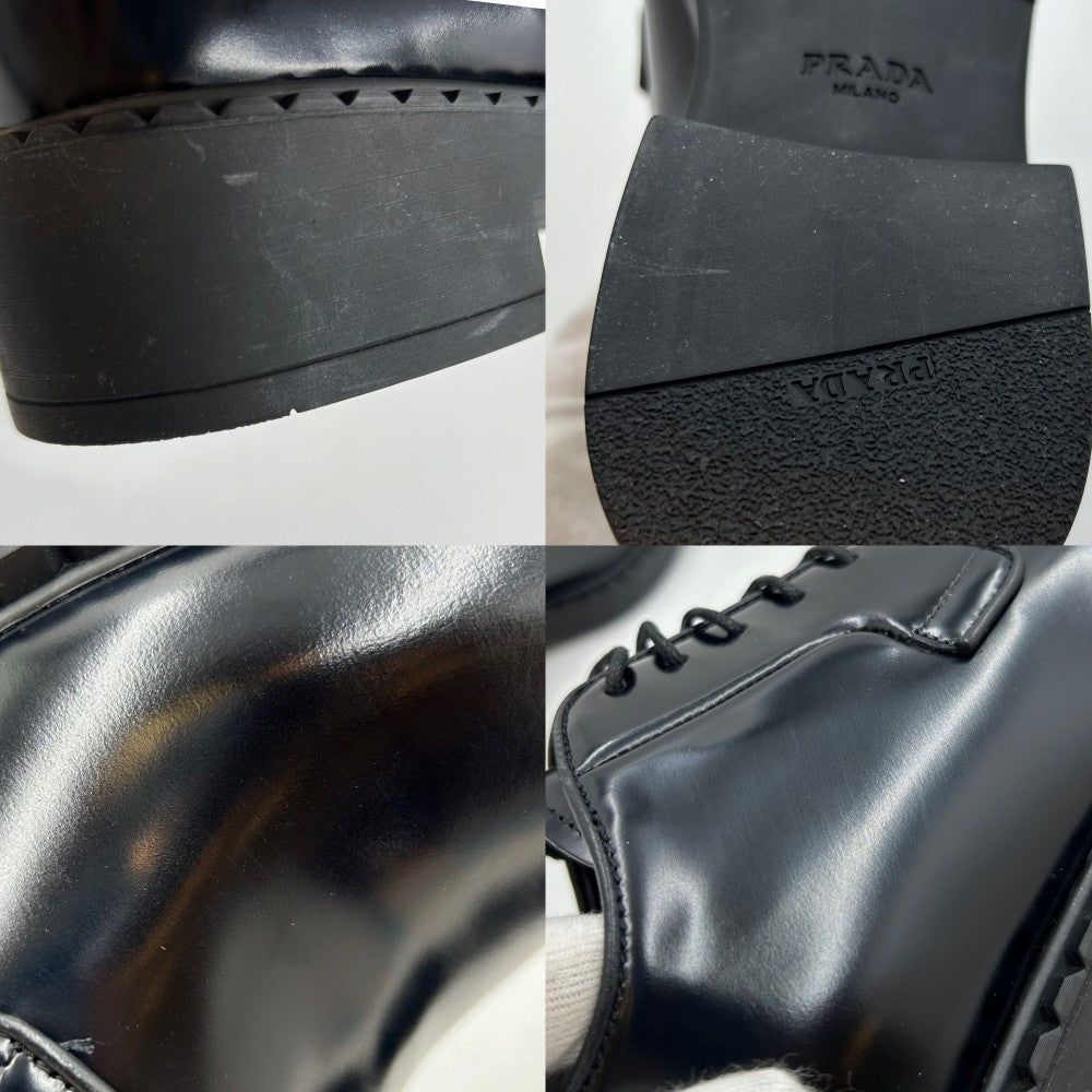 PRADA プラダ ローファー トライアングルロゴ オックスフォードシューズ ダービーシューズ レースアップ 靴 40サイズ 1E877M レザー ブラック 黒 レディース【中古品】