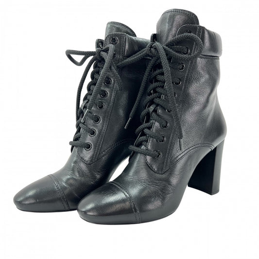 PRADA プラダ ブーツ ハイヒール レースアップ 37 1/2 冬 レザー ブラック 黒 レディース【中古品】