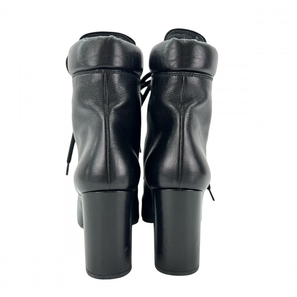 【開店SALE】 PRADA プラダ ブーツ ハイヒール レースアップ 37 1/2 冬 レザー ブラック 黒 レディース【中古品】
