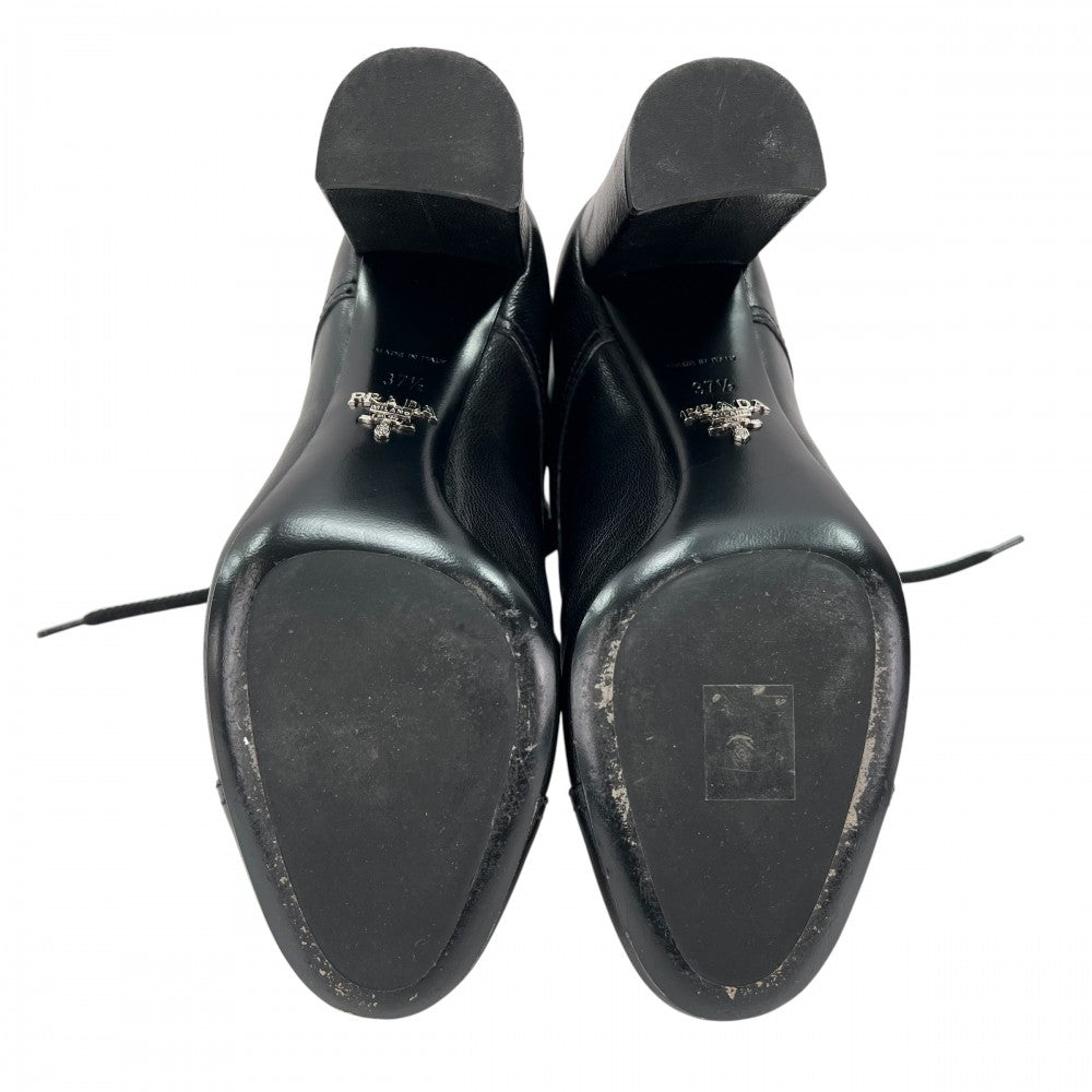 【開店SALE】 PRADA プラダ ブーツ ハイヒール レースアップ 37 1/2 冬 レザー ブラック 黒 レディース【中古品】