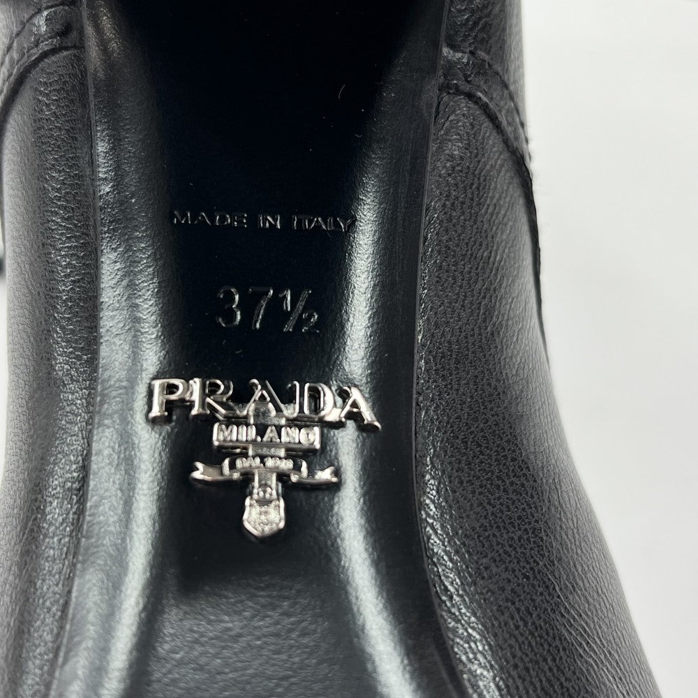 【開店SALE】 PRADA プラダ ブーツ ハイヒール レースアップ 37 1/2 冬 レザー ブラック 黒 レディース【中古品】