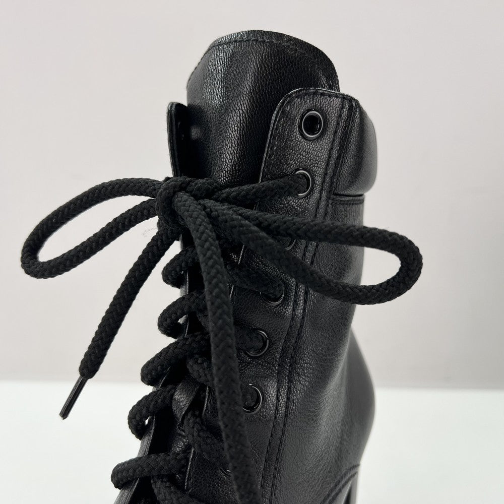 【開店SALE】 PRADA プラダ ブーツ ハイヒール レースアップ 37 1/2 冬 レザー ブラック 黒 レディース【中古品】
