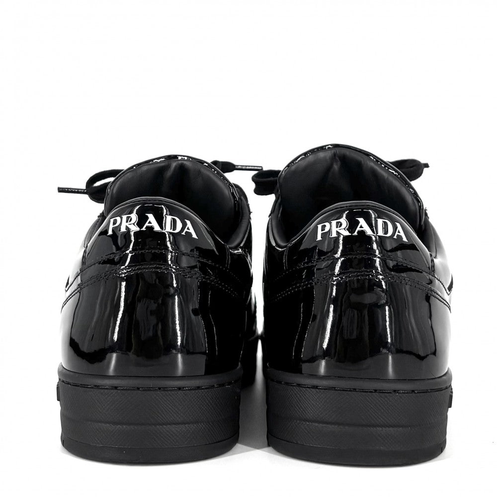 PRADA プラダ スニーカー ダウンタウン トライアングルロゴ ローカット 靴 約24cm 5サイズ 2EE364 エナメル ブラック 黒 シルバー金具 メンズ【中古品】