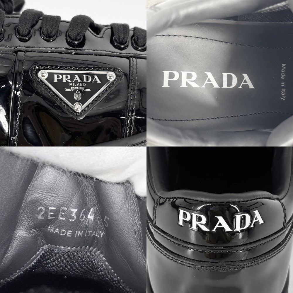 PRADA プラダ スニーカー ダウンタウン トライアングルロゴ ローカット 靴 約24cm 5サイズ 2EE364 エナメル ブラック 黒 シルバー金具 メンズ【中古品】