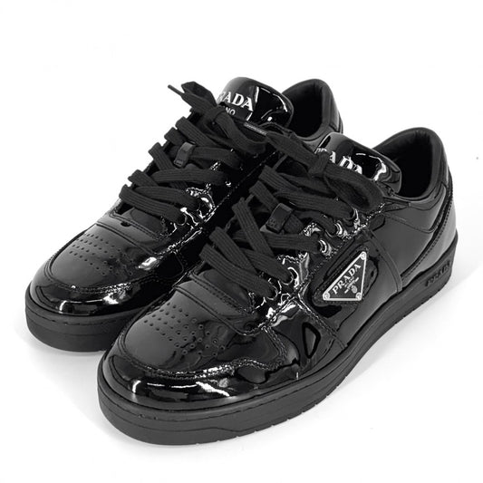 PRADA プラダ スニーカー ダウンタウン トライアングルロゴ ローカット 靴 約24cm 5サイズ 2EE364 エナメル ブラック 黒 シルバー金具 メンズ【中古品】