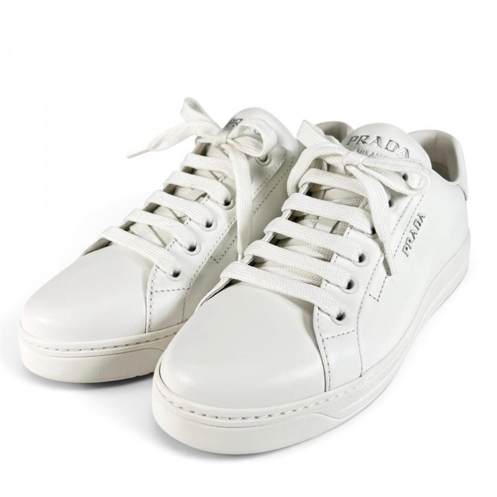PRADA プラダ 靴 ダウンタウン ロゴ 1E535L キッドカーフレザー ホワイト 白 レディース 約775g【中古品】
