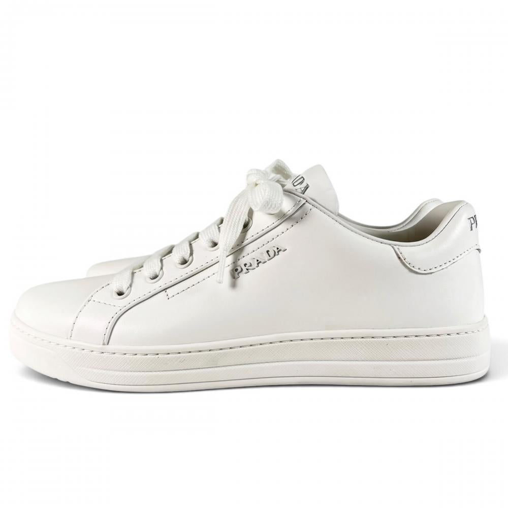 PRADA プラダ 靴 ダウンタウン ロゴ 1E535L キッドカーフレザー ホワイト 白 レディース 約775g【中古品】