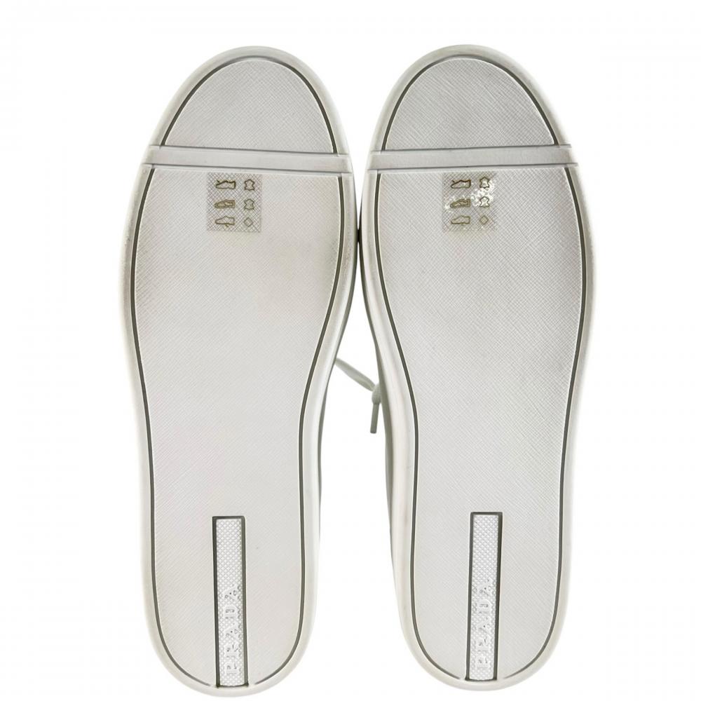 PRADA プラダ 靴 ダウンタウン ロゴ 1E535L キッドカーフレザー ホワイト 白 レディース 約775g【中古品】