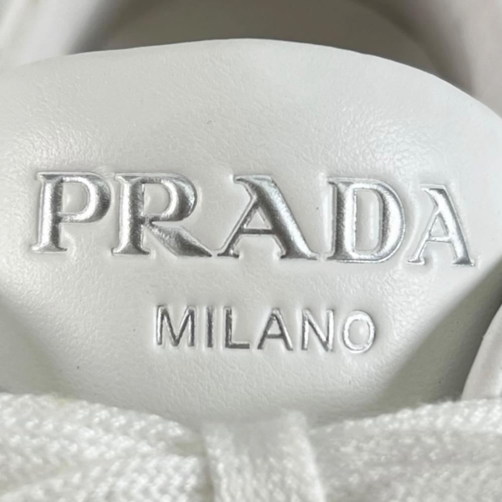 PRADA プラダ 靴 ダウンタウン ロゴ 1E535L キッドカーフレザー ホワイト 白 レディース 約775g【中古品】