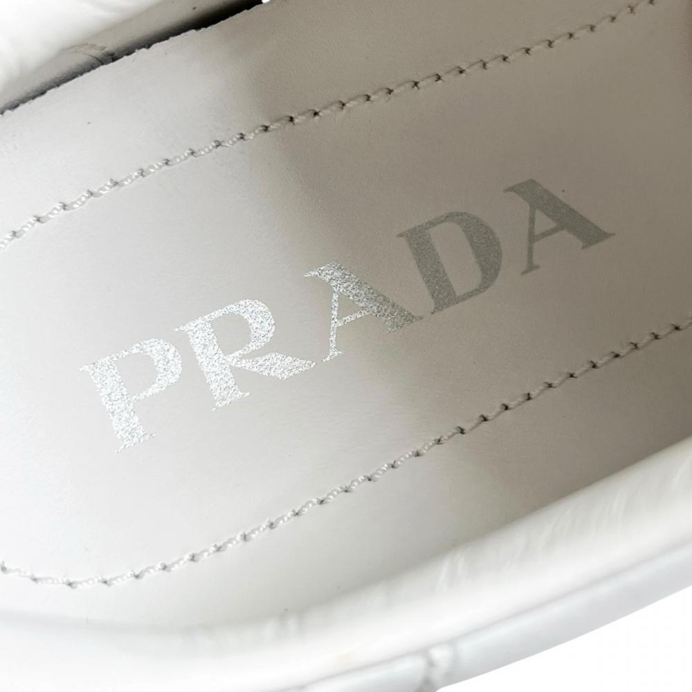 PRADA プラダ 靴 ダウンタウン ロゴ 1E535L キッドカーフレザー ホワイト 白 レディース 約775g【中古品】