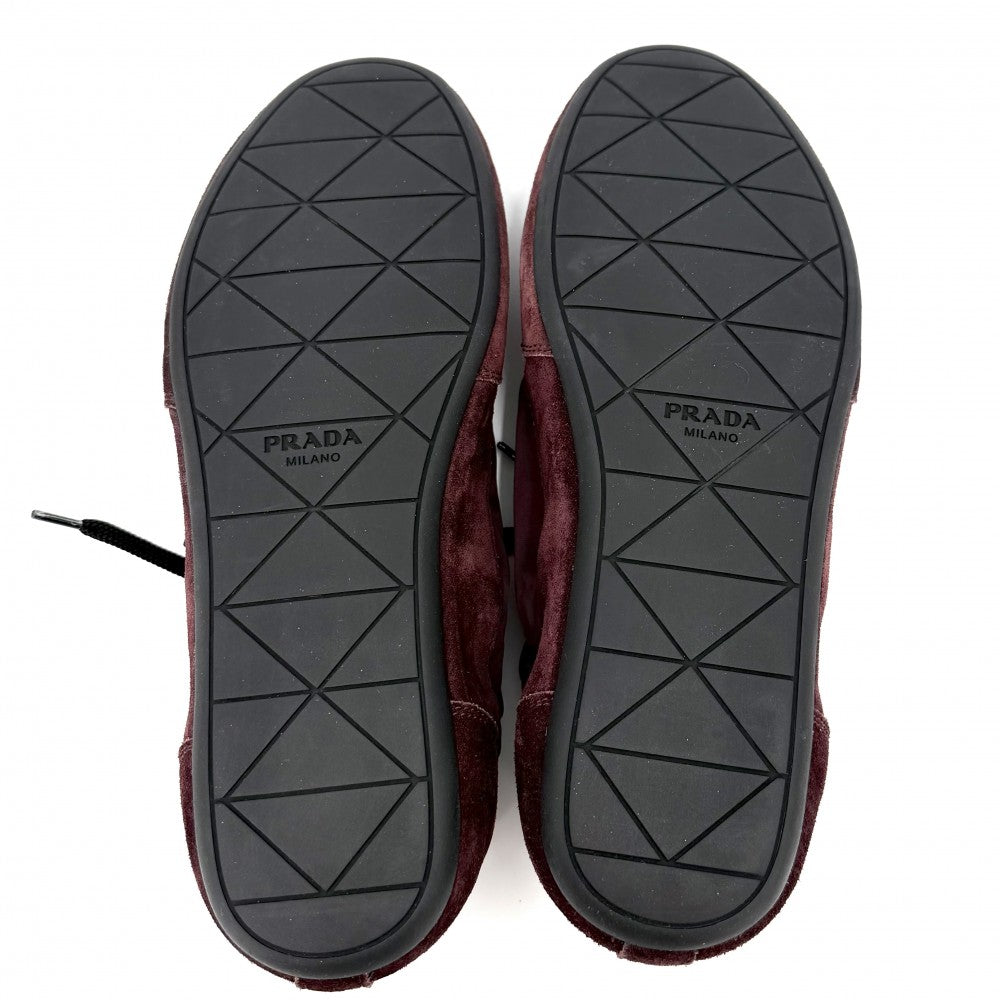 PRADA プラダ スニーカー コラプス 靴 ファッションアイテム Collapse 38サイズ 約25cm 2EG479 ナイロン スエード ボルドー レディース【中古品】