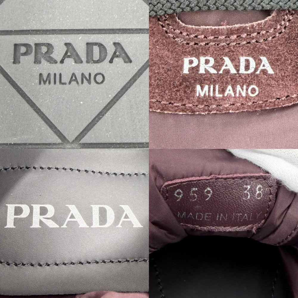 PRADA プラダ スニーカー コラプス 靴 ファッションアイテム Collapse 38サイズ 約25cm 2EG479 ナイロン スエード ボルドー レディース【中古品】