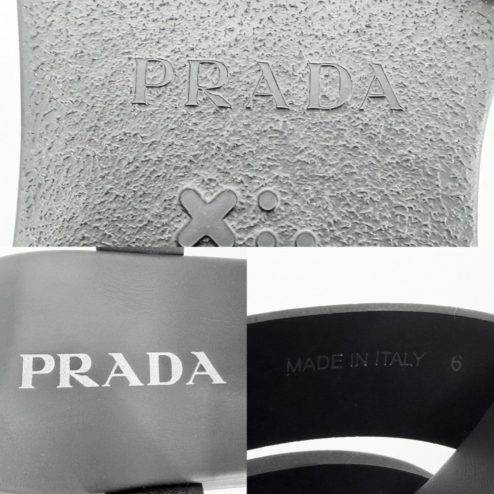 PRADA プラダ サンダル モノリス ラバーサンダル 厚底 靴 トライアングルロゴ 6サイズ 約25cm 2X3083 ブラック 黒 シルバー金具 メンズ【中古品】