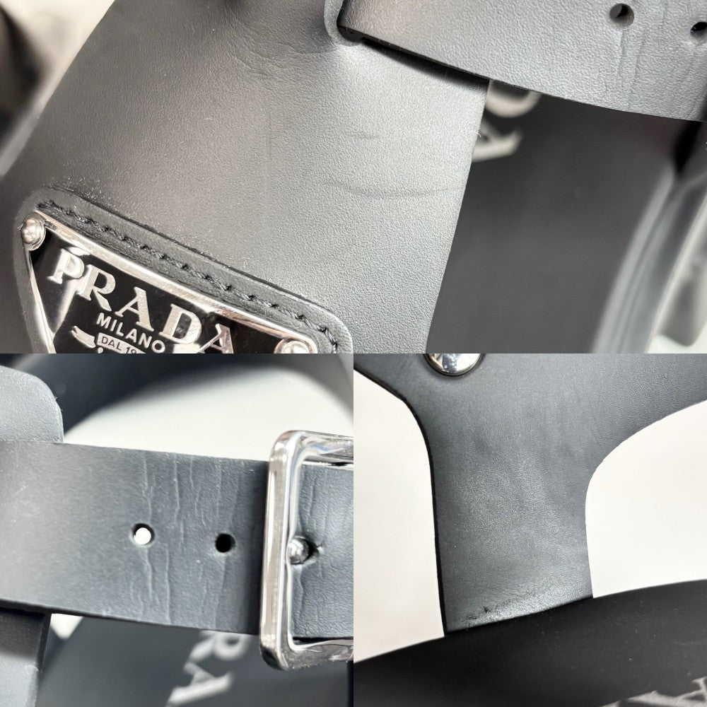 PRADA プラダ サンダル モノリス ラバーサンダル 厚底 靴 トライアングルロゴ 6サイズ 約25cm 2X3083 ブラック 黒 シルバー金具 メンズ【中古品】