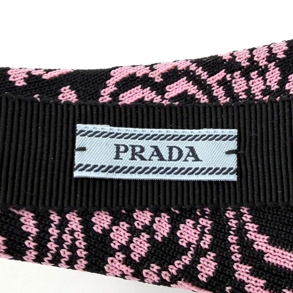 PRADA プラダ ヘアアクセサリー カチューシャ ヘッドバンド トライアングルロゴ 小物 キャンバス ブラック 黒 ピンク シルバー金具 レディース【中古品】