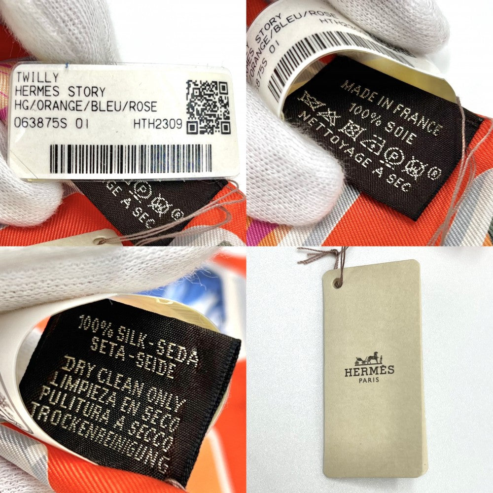 【開店SALE】 HERMES エルメス スカーフ ツイリー HERMES STORY エルメスストーリー ハート Twilly ファッションアイテム シルク オレンジ レディース【中古品】