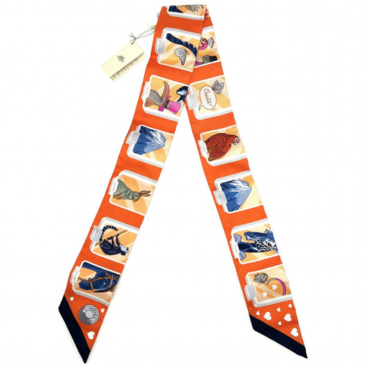 【開店SALE】 HERMES エルメス スカーフ ツイリー HERMES STORY エルメスストーリー ハート Twilly ファッションアイテム シルク オレンジ レディース【中古品】