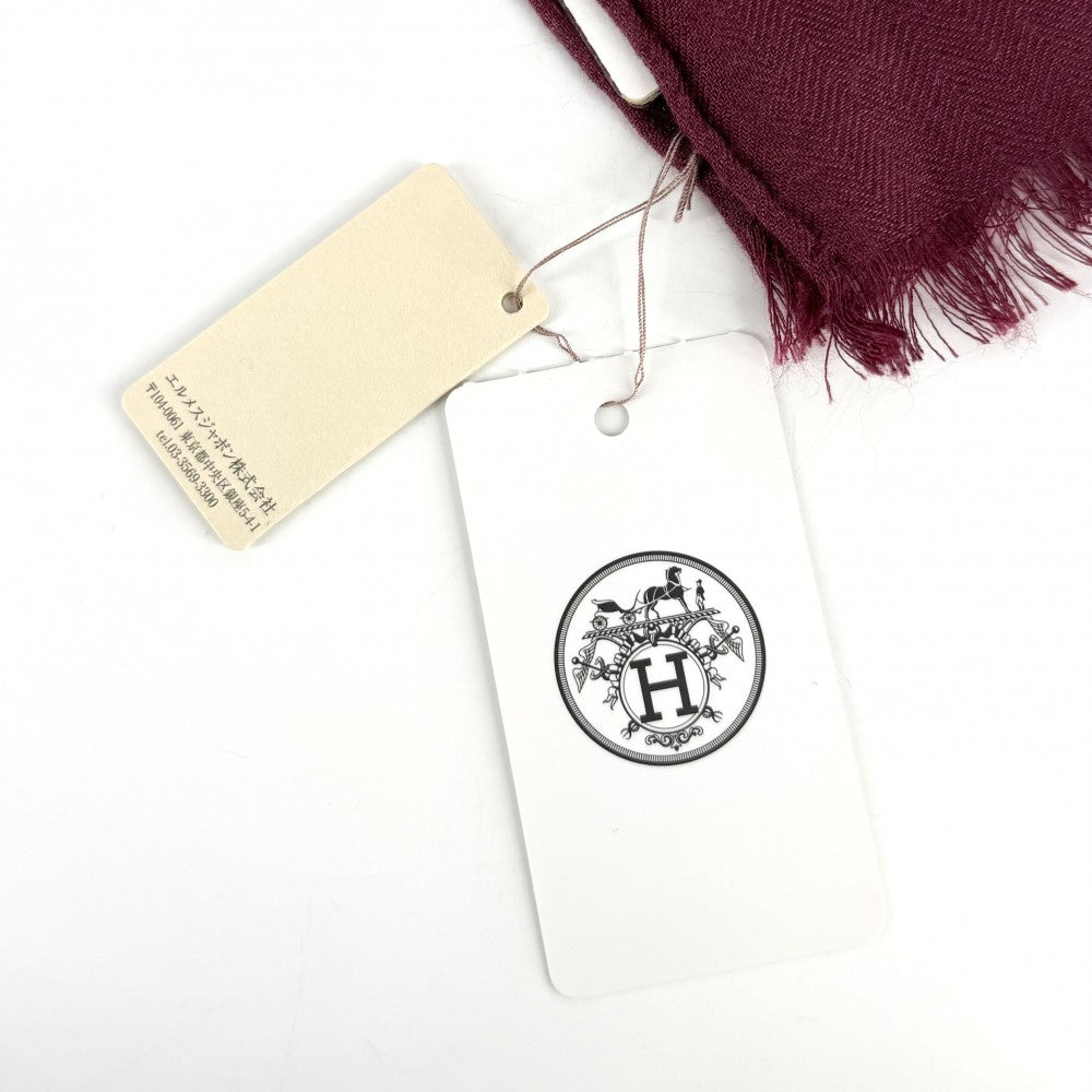 HERMES エルメス スカーフ レクタングルアンプリムール ストール ショール H693245T カシミヤ シルク グレー レッド 赤 レディース【中古品】