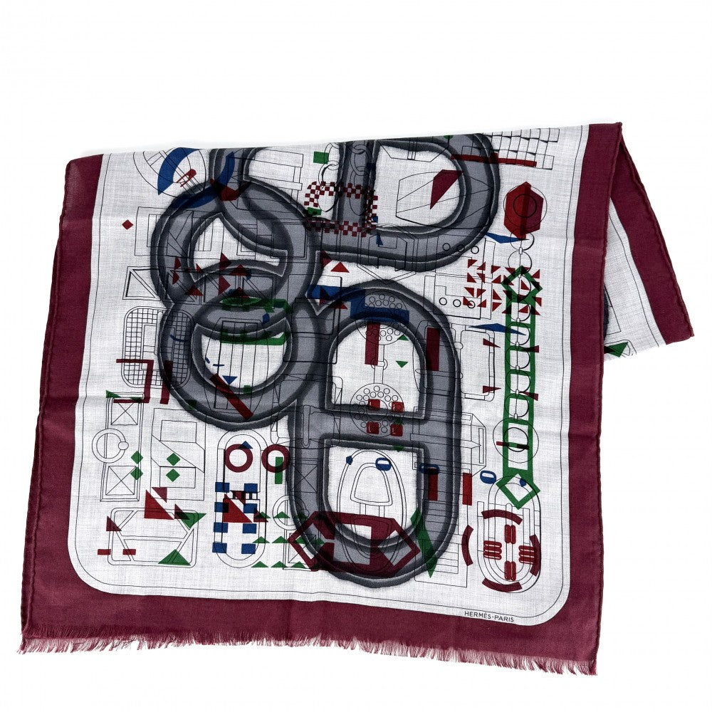 HERMES エルメス スカーフ レクタングルアンプリムール ストール ショール H693245T カシミヤ シルク グレー レッド 赤 レディース【中古品】