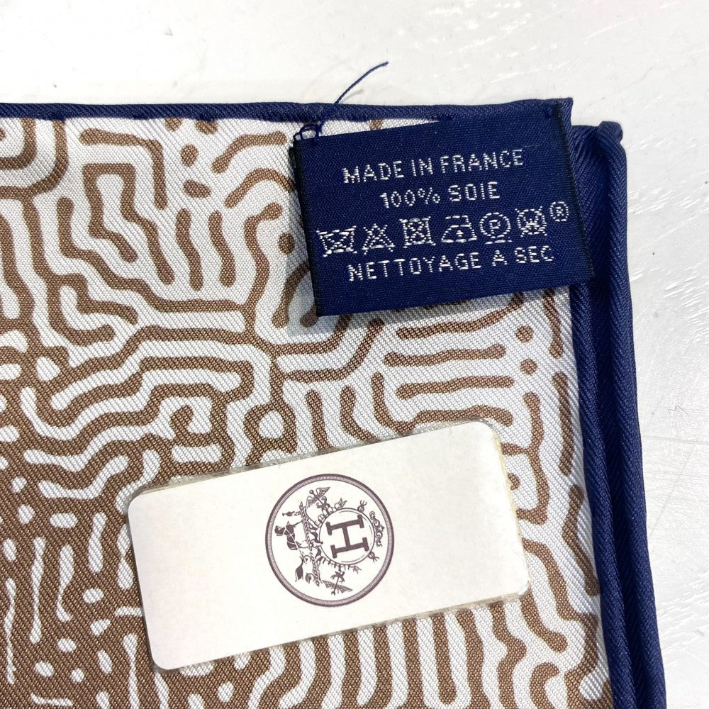 【開店SALE】 HERMES エルメス スカーフ カレ90 CLAIR DE LUNE クレール ドゥ リュンヌ ファッションアイテム Carres ダブルフェイス シルク ネイビー 紺 ブラウン 茶 レディース【中古品】