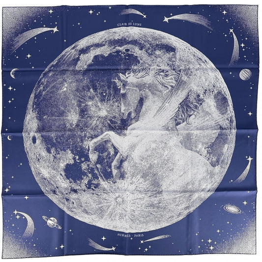 【開店SALE】 HERMES エルメス スカーフ カレ90 CLAIR DE LUNE クレール ドゥ リュンヌ ファッションアイテム Carres ダブルフェイス シルク ネイビー 紺 ブラウン 茶 レディース【中古品】