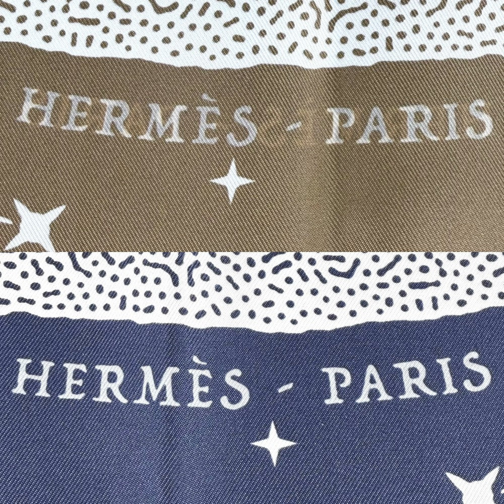 【開店SALE】 HERMES エルメス スカーフ カレ90 CLAIR DE LUNE クレール ドゥ リュンヌ ファッションアイテム Carres ダブルフェイス シルク ネイビー 紺 ブラウン 茶 レディース【中古品】