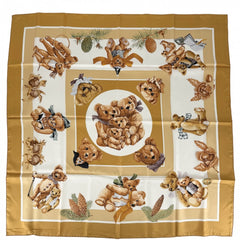HERMES エルメス スカーフ カレ90 心の友 ファッションアイテム Carres テディベア シルク イエロー ブラウン 茶 レディース【中古品】