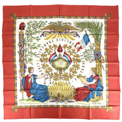 HERMES エルメス スカーフ カレ90 1789 LIBERTE EGALITE FRATERNITE REPUBLIQ 1789年フランス革命を記念して 大判 ファッションアイテム シルク オレンジ マルチカラー レディース【中古品】