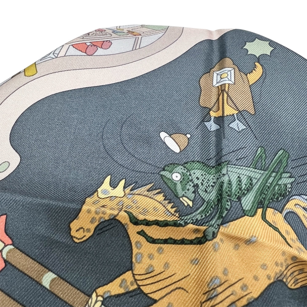 HERMES エルメス スカーフ カレ90 ACADEMIA HIPPICA ファッションアイテム アカデミアイピカ シルク グリーン 緑 マルチカラー レディース【中古品】