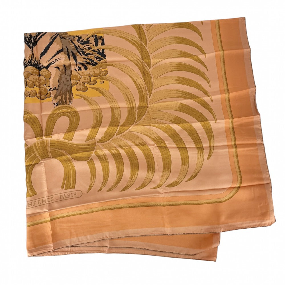 【開店SALE】 HERMES エルメス スカーフ カレ140 Tigre Royal 王者の虎 ファッションアイテム Carres 大判 シルク オレンジ レディース【中古品】