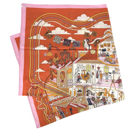 HERMES エルメス ストール カレジェアン LA MAISON DES CARRES スカーフ 大判 ファッションアイテム メゾンデカレ カレ140 カシミヤ シルク オレンジ レディース【中古品】