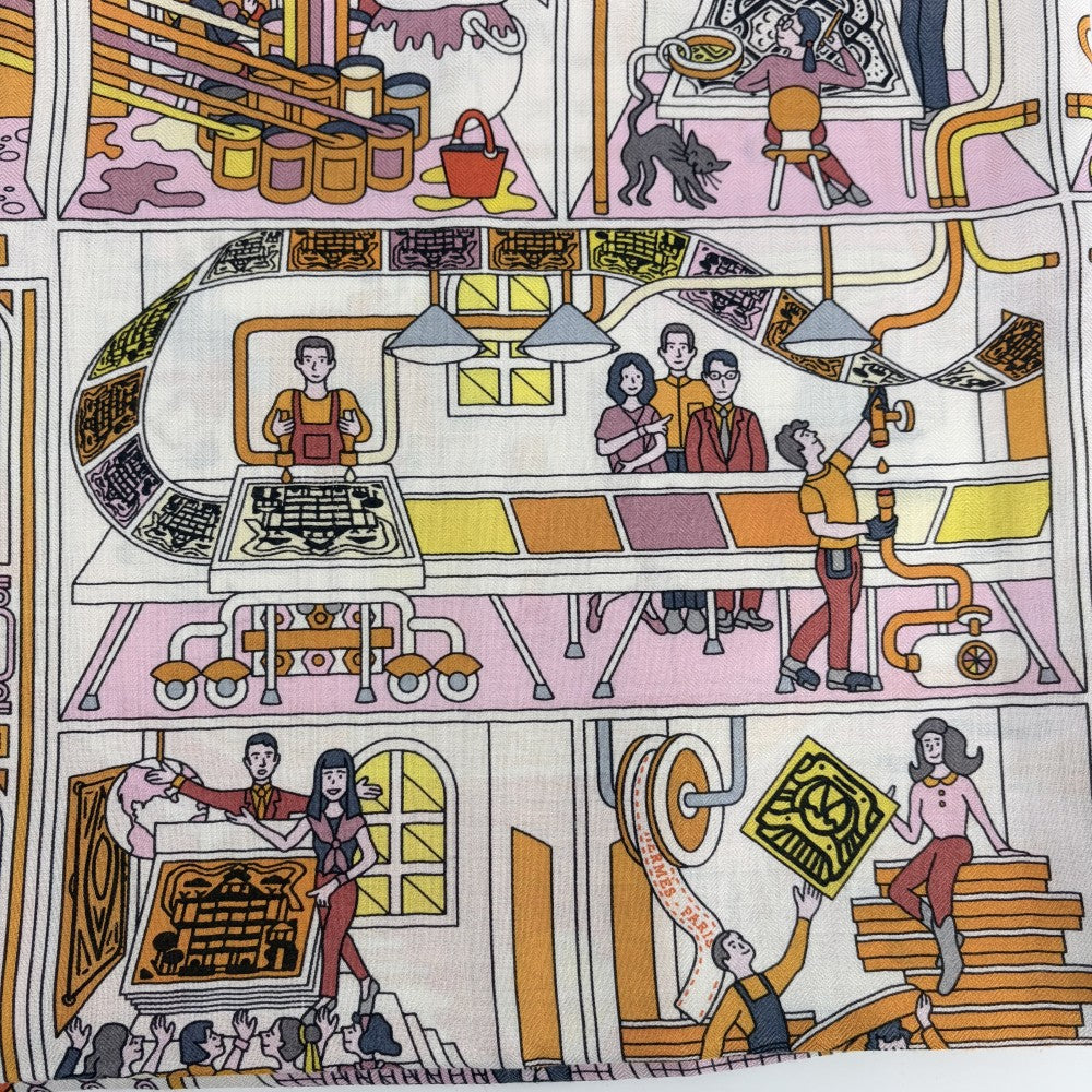 HERMES エルメス ストール カレジェアン LA MAISON DES CARRES スカーフ 大判 ファッションアイテム メゾンデカレ カレ140 カシミヤ シルク オレンジ レディース【中古品】