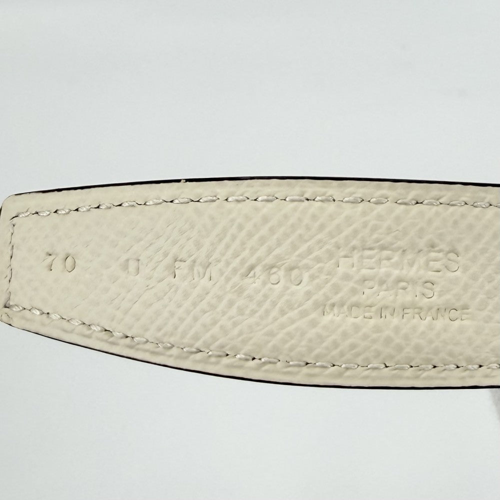 【開店SALE】 HERMES エルメス ベルト モールH リバーシブル ファッションアイテム 70/23MM 小物 U刻印 レザー ブルー 青 ホワイト 白 シルバー金具 レディース 2022年【中古品】