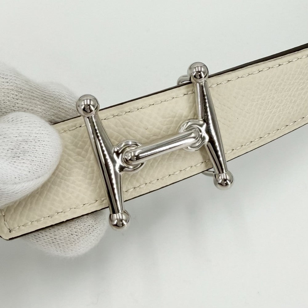 【開店SALE】 HERMES エルメス ベルト モールH リバーシブル ファッションアイテム 70/23MM 小物 U刻印 レザー ブルー 青 ホワイト 白 シルバー金具 レディース 2022年【中古品】