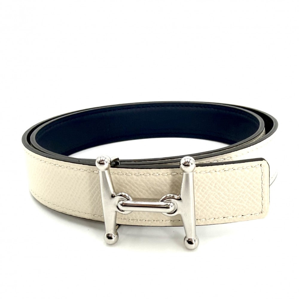 HERMES エルメス ベルト モールH リバーシブル ファッションアイテム 70/23MM 小物 U刻印 レザー ブルー 青 ホワイト 白 シルバー金具 レディース 2022年【中古品】