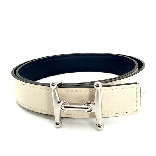 HERMES エルメス ベルト モールH リバーシブル ファッションアイテム 70/23MM 小物 U刻印 レザー ブルー 青 ホワイト 白 シルバー金具 レディース 2022年【中古品】