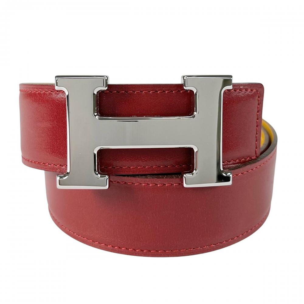 HERMES エルメス ベルト ｺﾝｽﾀﾝｽ ﾘﾊﾞｰｼﾌﾞﾙ □C刻印 レザー レッド 赤 イエロー シルバー金具 レディース 約100g 1999年【中古品】
