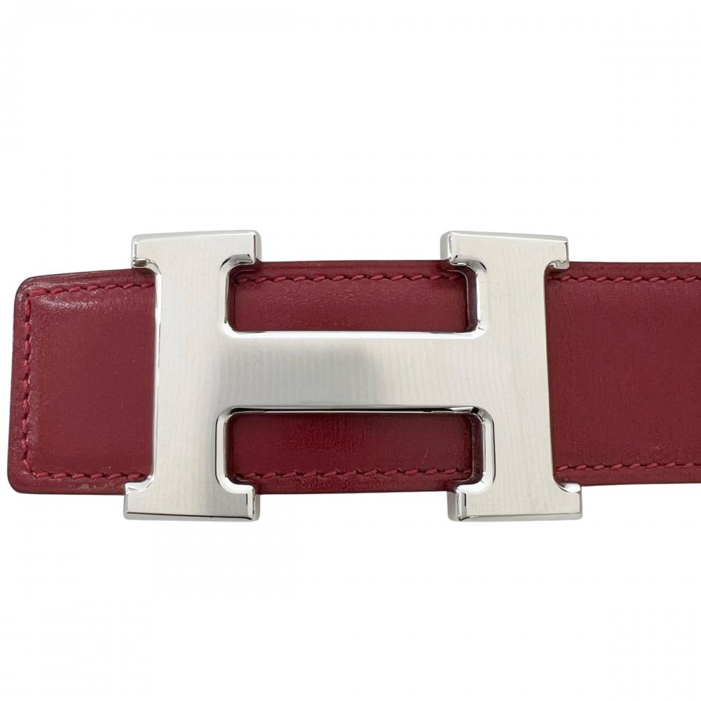 HERMES エルメス ベルト ｺﾝｽﾀﾝｽ ﾘﾊﾞｰｼﾌﾞﾙ □C刻印 レザー レッド 赤 イエロー シルバー金具 レディース 約100g 1999年【中古品】