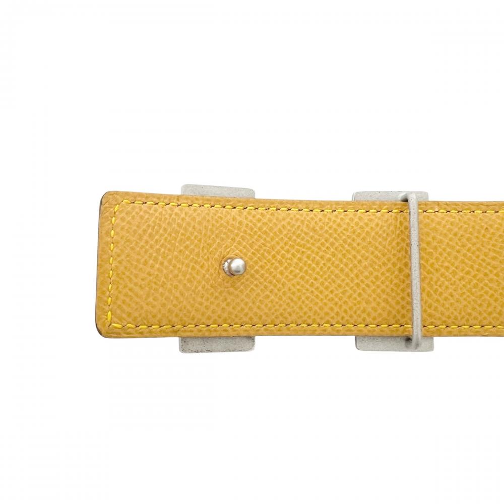 HERMES エルメス ベルト ｺﾝｽﾀﾝｽ ﾘﾊﾞｰｼﾌﾞﾙ □C刻印 レザー レッド 赤 イエロー シルバー金具 レディース 約100g 1999年【中古品】