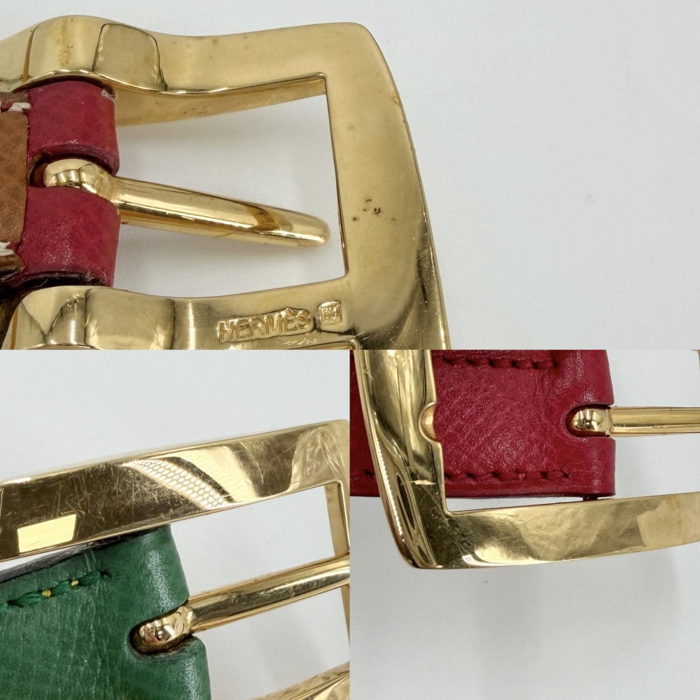 HERMES エルメス ベルト リバーシブル ファッションアイテム 90サイズ 小物 A刻印 レザー レッド 赤 グリーン 緑 ゴールド金具 レディース 2017年【中古品】