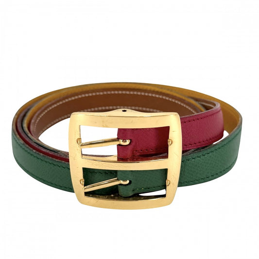 HERMES エルメス ベルト リバーシブル ファッションアイテム 90サイズ 小物 A刻印 レザー レッド 赤 グリーン 緑 ゴールド金具 レディース 2017年【中古品】