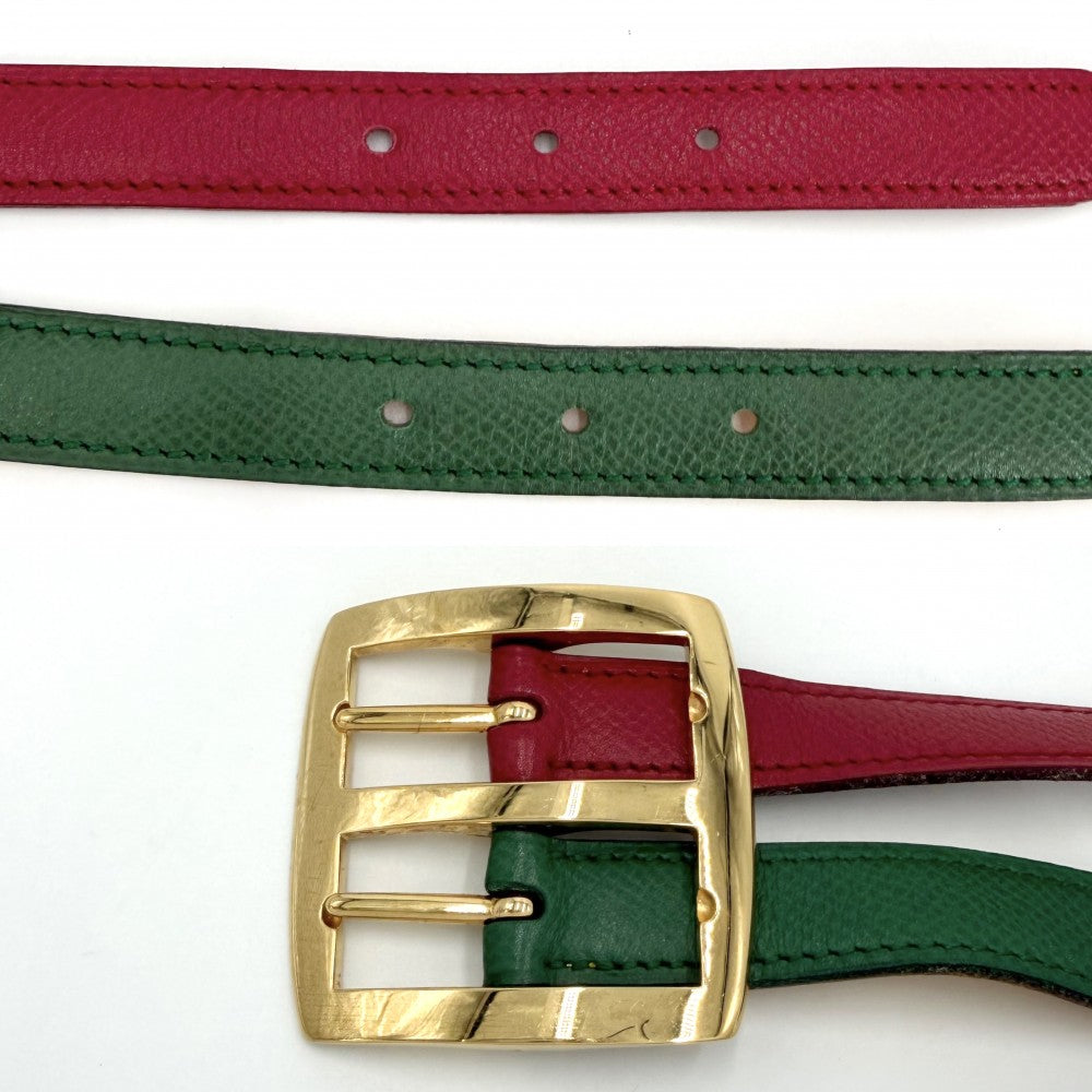HERMES エルメス ベルト リバーシブル ファッションアイテム 90サイズ 小物 A刻印 レザー レッド 赤 グリーン 緑 ゴールド金具 レディース 2017年【中古品】